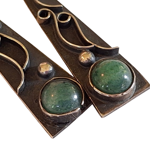 Vintage Sterling Silver 925 Chrysoprase Taxco Earrings TG-48 Weigh 11.1 grams - Picture 9 of 14